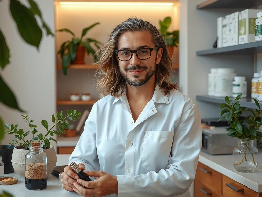 Natural wellness journey - founder research laboratory with plants